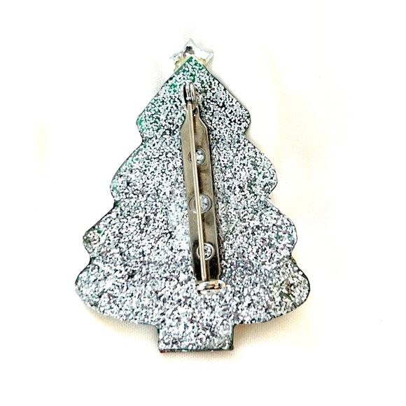 Christmas Brooch Plastic Glitter Tree with Confetti Ornaments - Picture 3 of 3